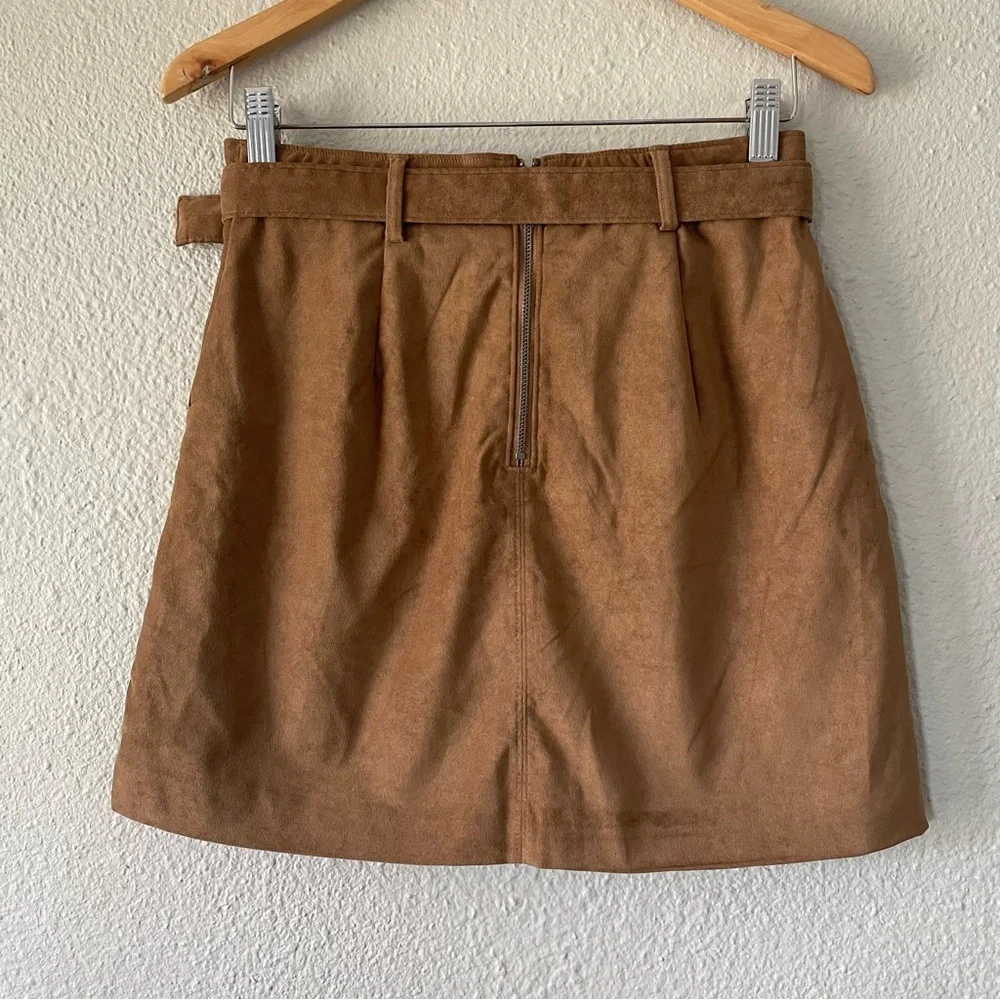70s Vibe Hollister Ultra High Rise Faux Suede Mini Skirt Women’s S Brown Belted - Picture 7 of 11